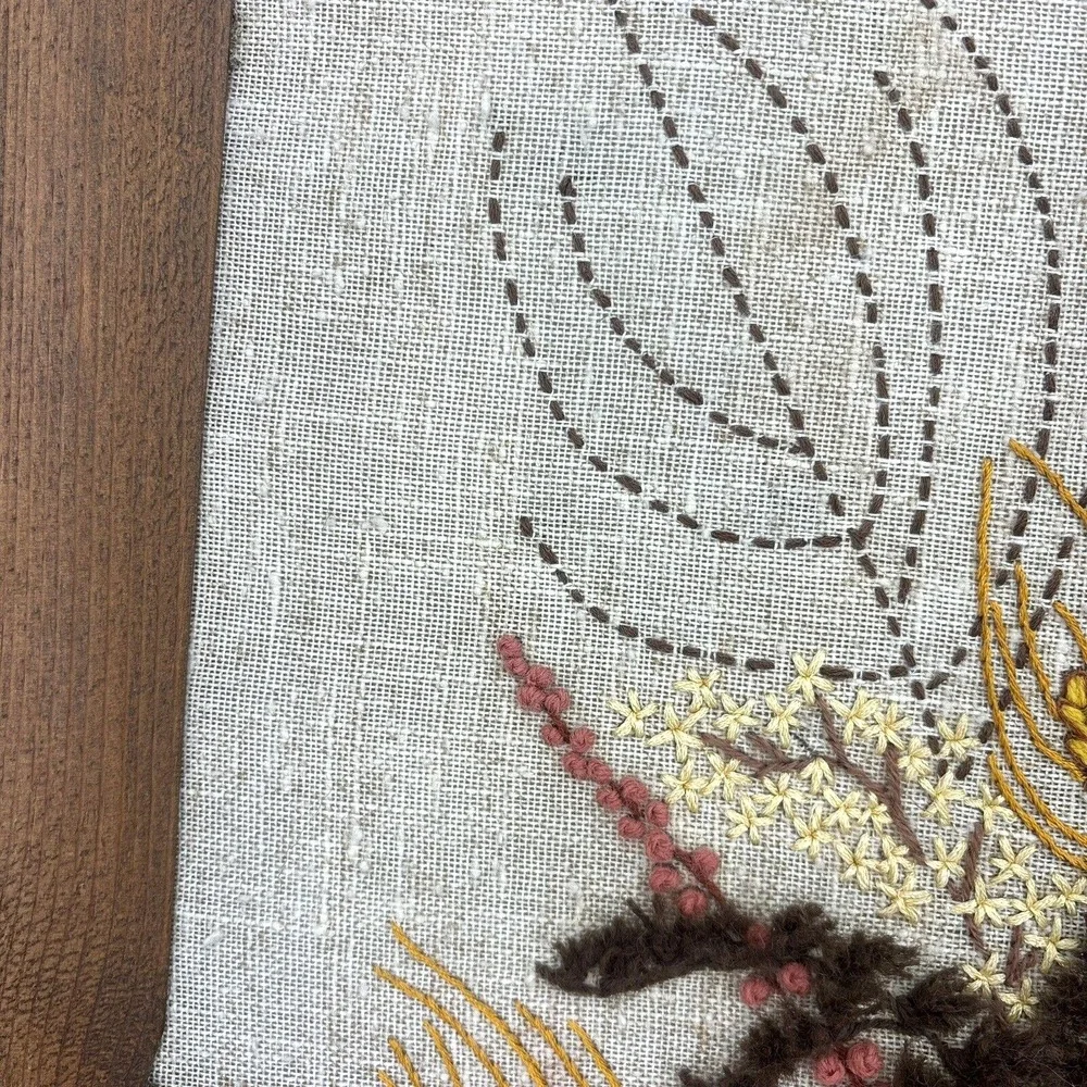 Vtg Latch Hook Rug Wall Hanging Handmade Fall‎ Basket Framed Art 26